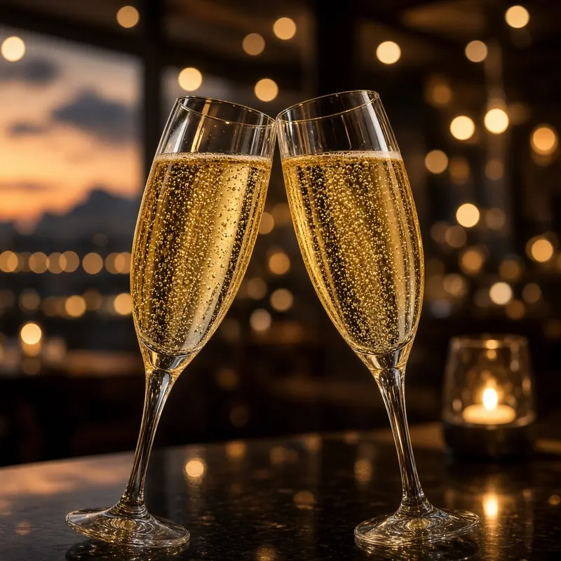 Two crystal flutes of sparkling wine